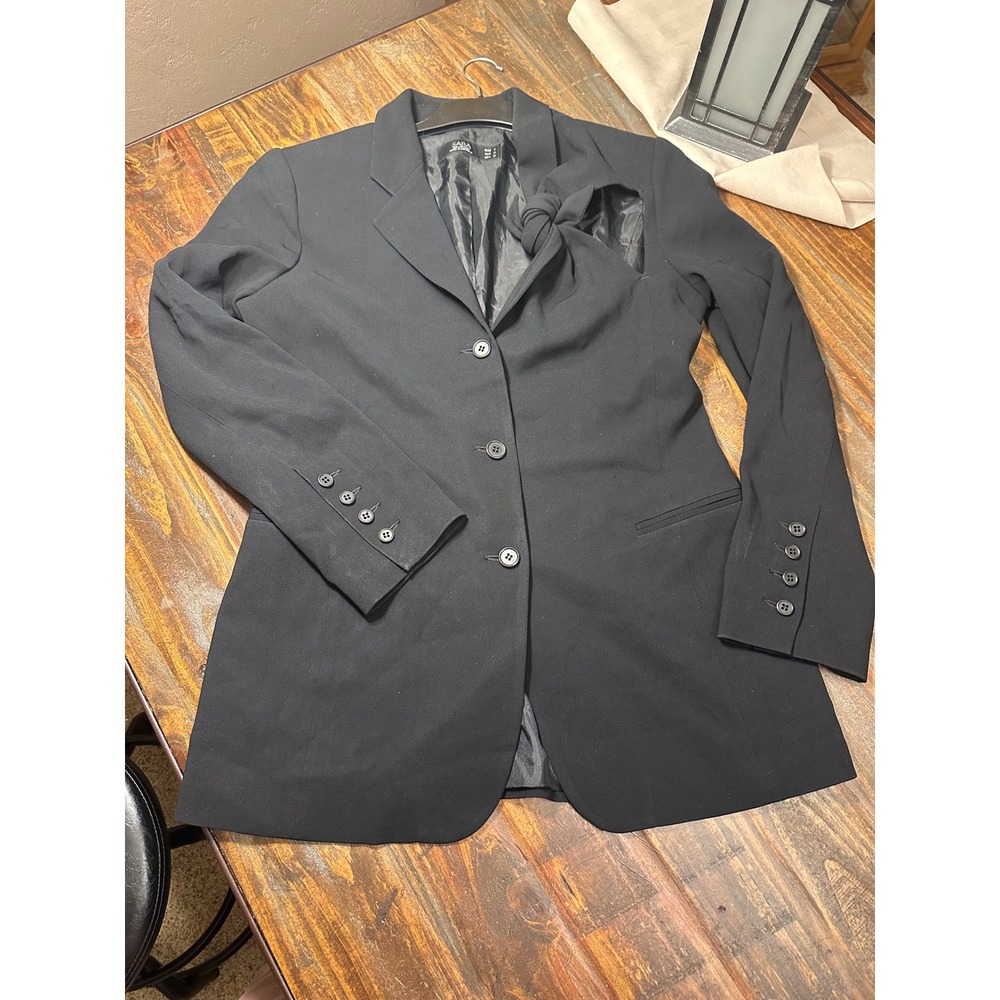 SABA Melbourne Blazer Black Triacetate Sz Woman 10 Tie Detail Made in Australia